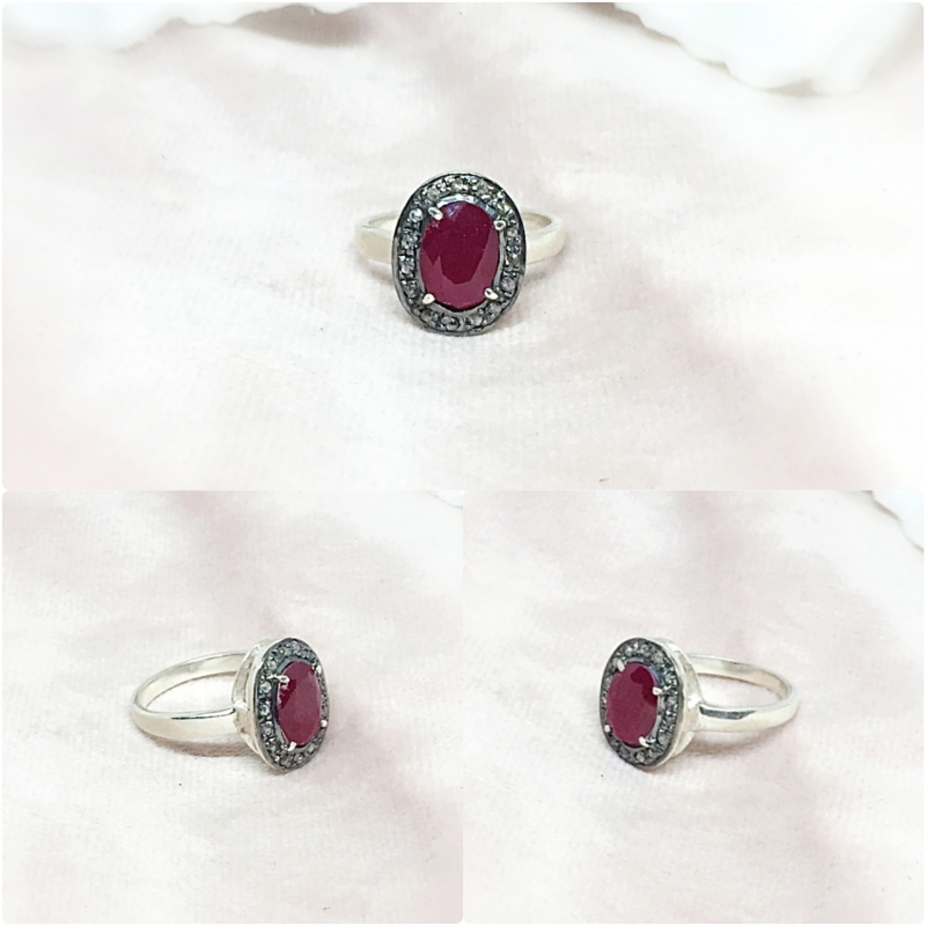 Ruby & Diamond Sterling Silver Ring by AavyaDesign, Rings