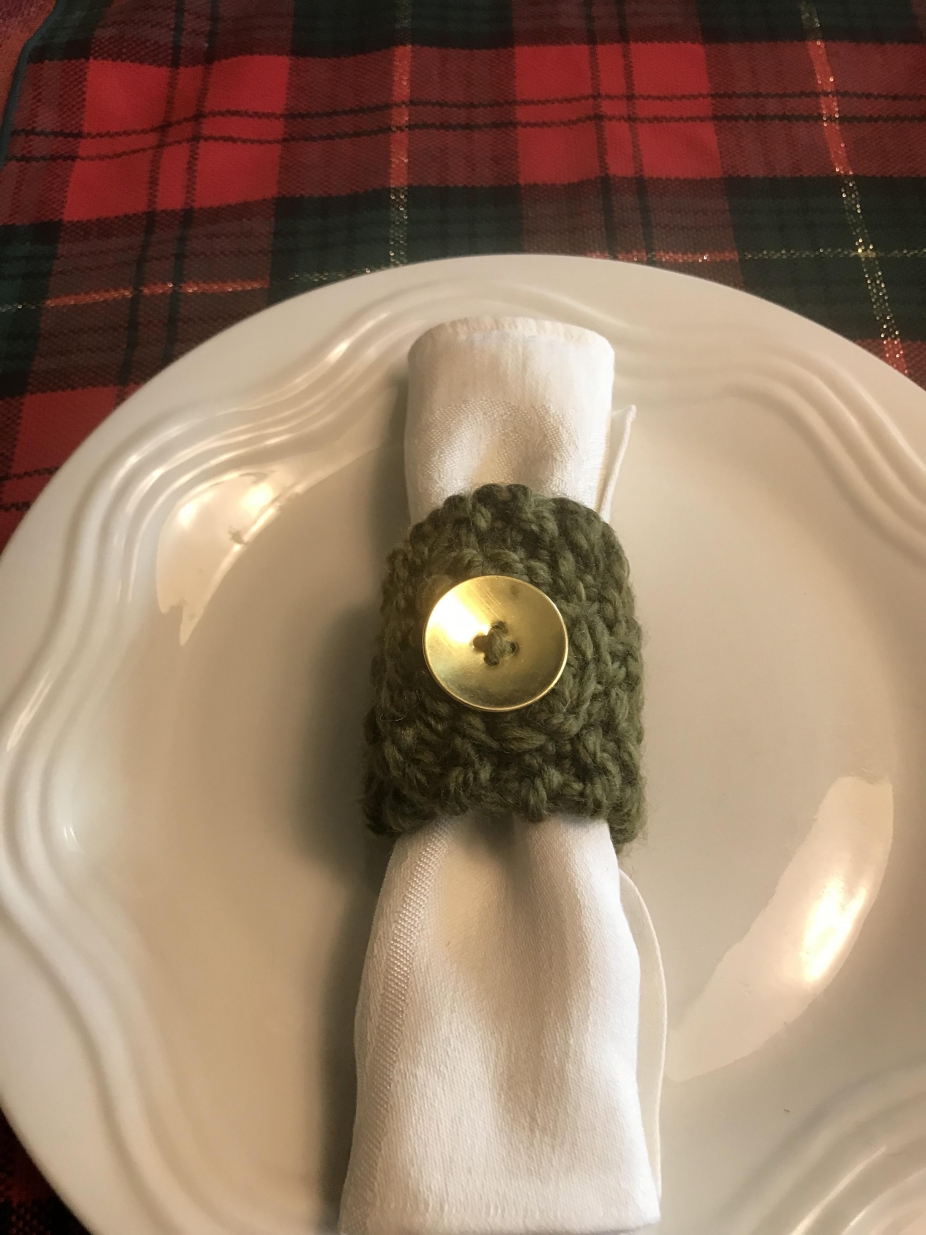 Home Decor Knitted Napkin Rings Holiday Green