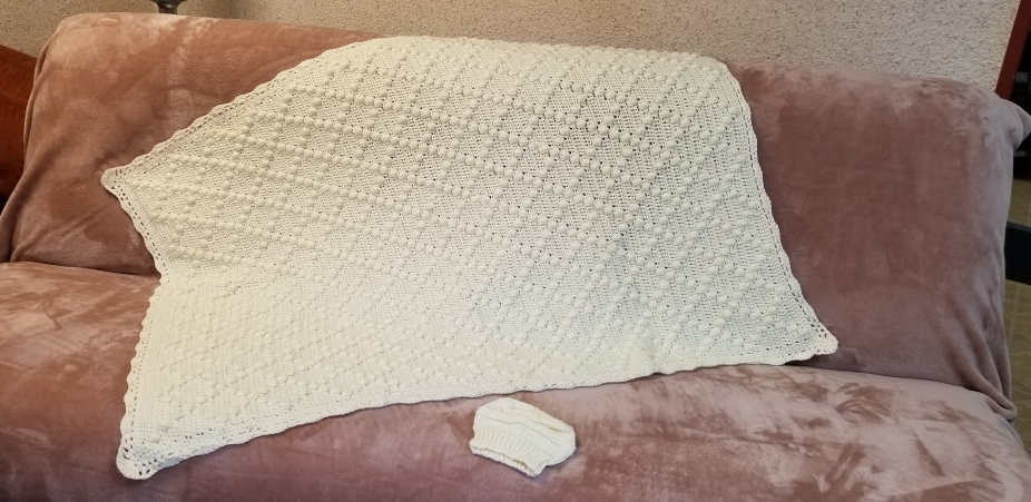 Crotchet Cream Crib Size Baby Blanket Matching Hat