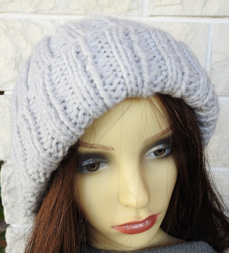 Women's Grey Two Style Hat With Pom Pom Free Shipping