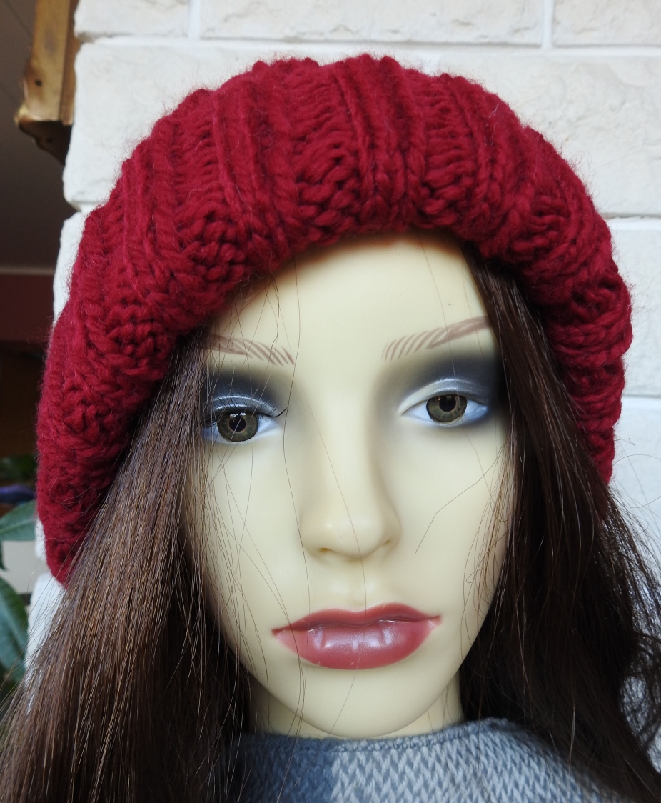 Women's Red Two Style Hat With Cream Pom Pom Free Shipping