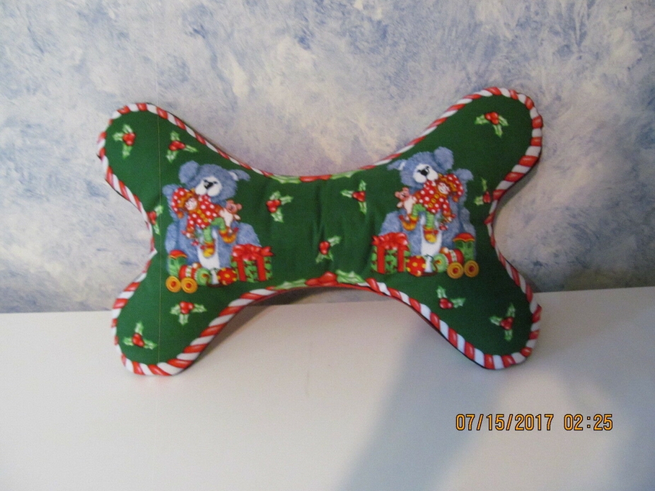 Handmade Dog Bone shaped holiday pillow by sjehandcrafts