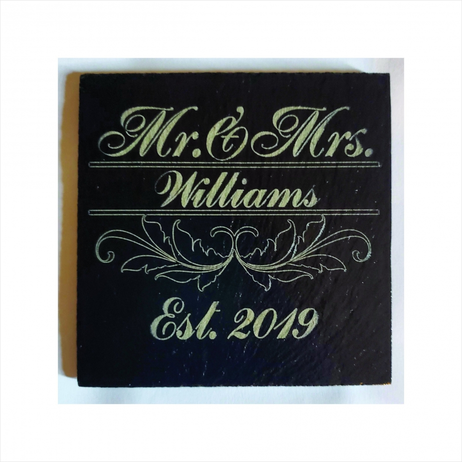 Personalised Engraved Set of 4 Natural Slate Mr /& Mrs Coasters Wedding Gift