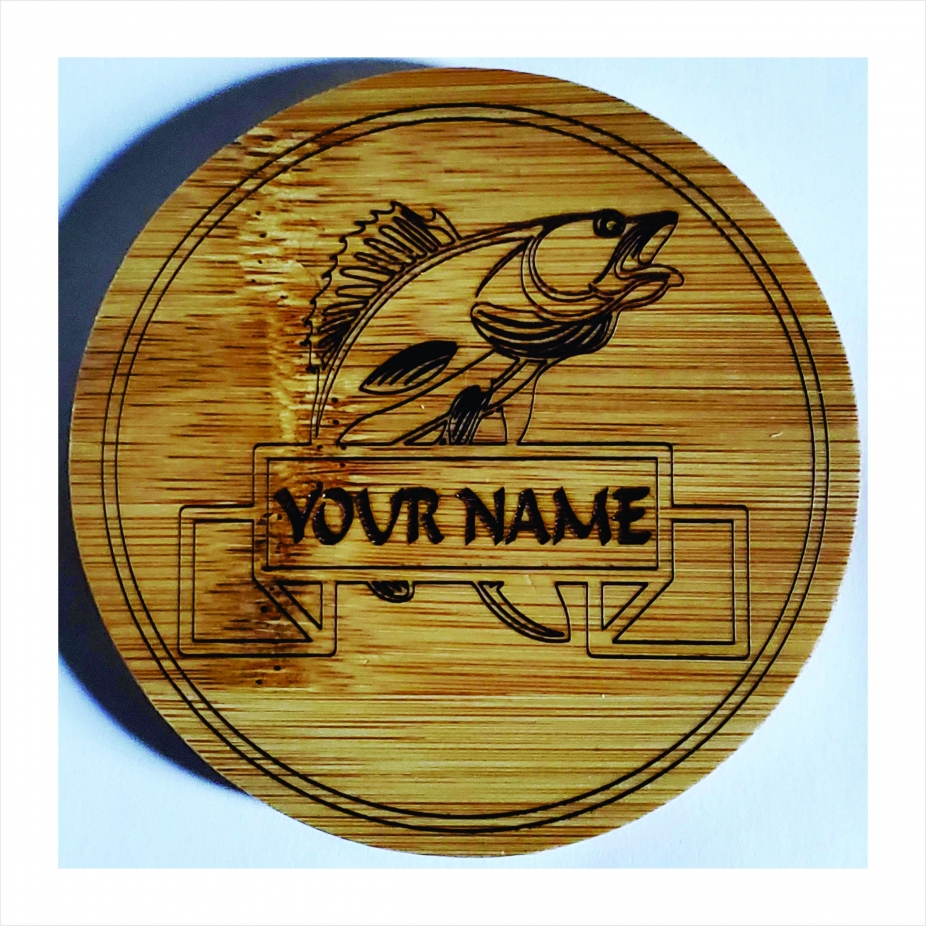 Coasters Bamboo Personalized Set of 4 Fishing Laser Engraved