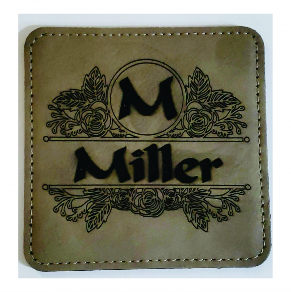 Personalized Coasters Set Faux Leather Monogram Laser Engraved