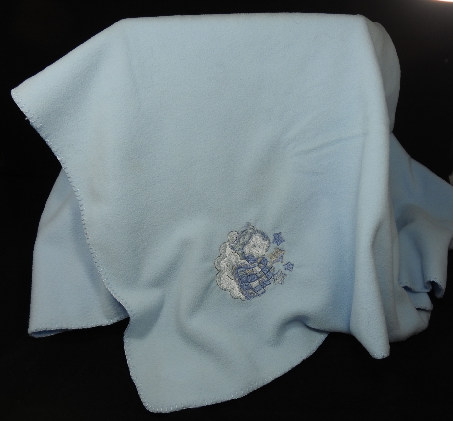 Blue Fleece Baby Blanket With Embroidered Baby Boy