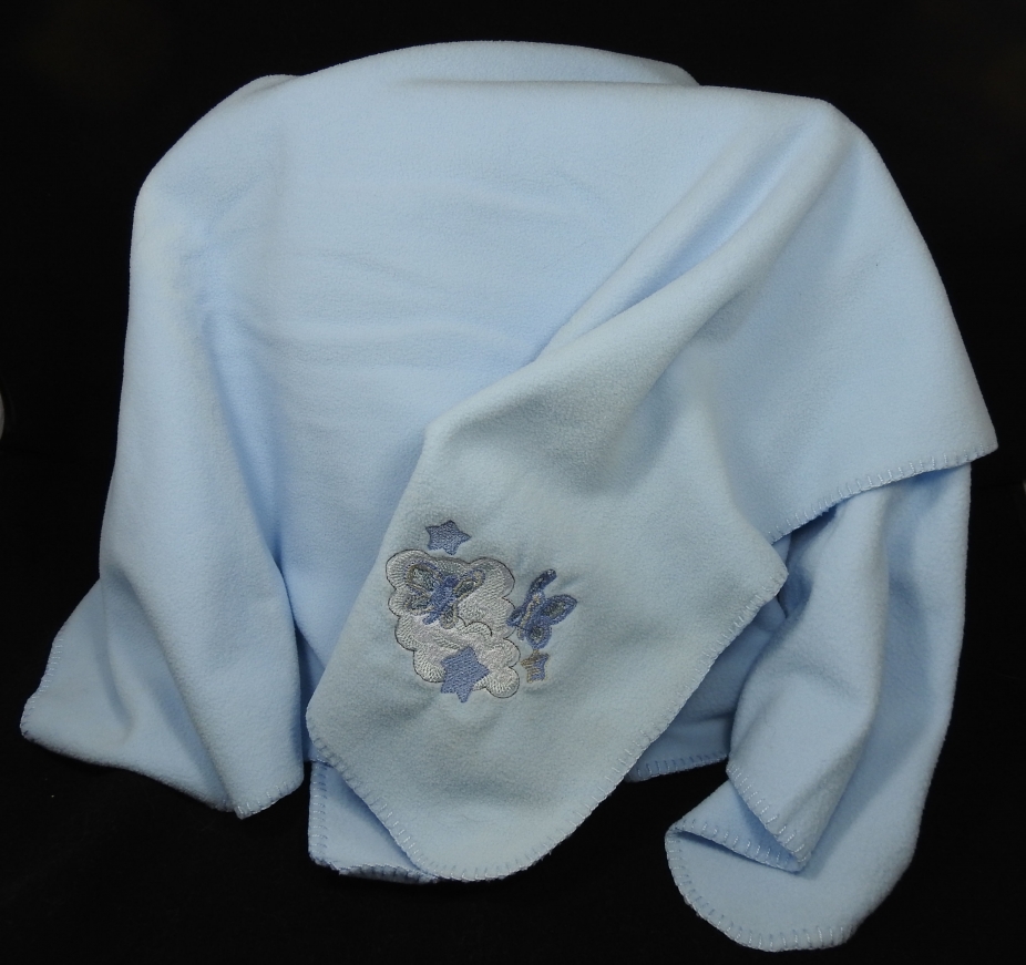 Blue Fleece Baby Blanket With Embroidered Butterflies