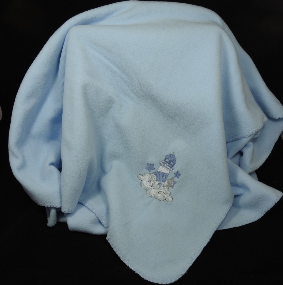 Blue Fleece Baby Blanket With Embroidered Lighthouse