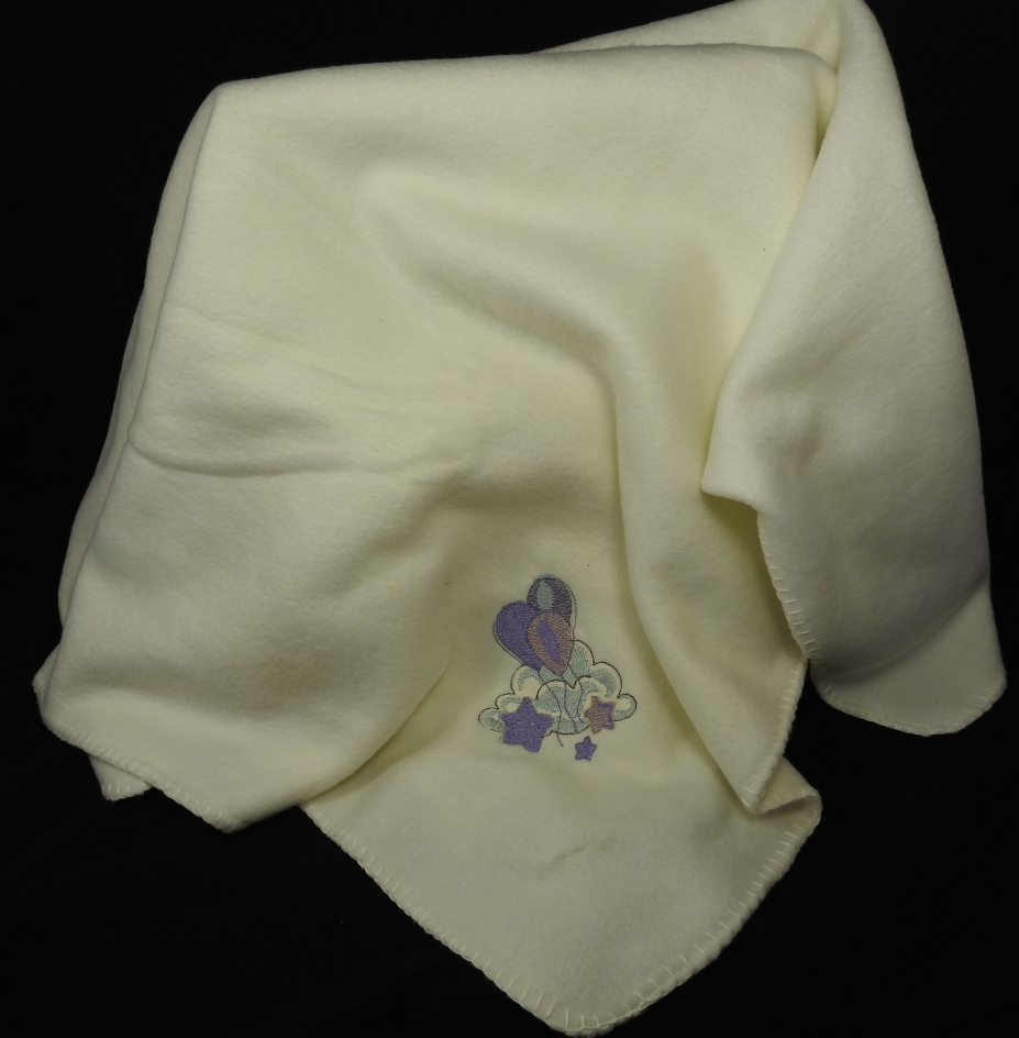 Cream Fleece Baby Blanket With Embroidered Balloons