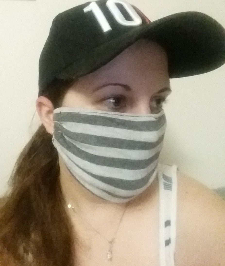 Dark grey stripes face masks, 5 pack assorted jersey fabric masks...