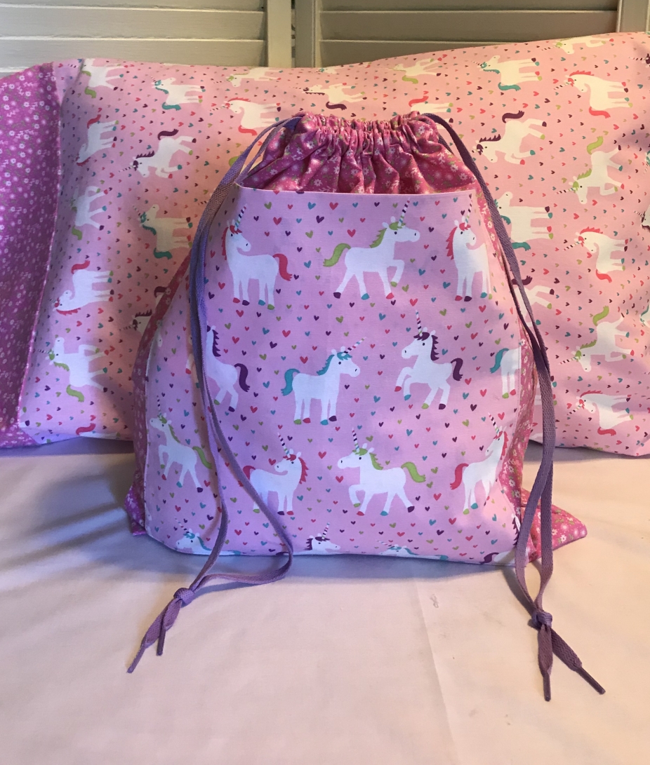 Kid s Theme Pillowcase and Drawstring Bag Playful Unicorns