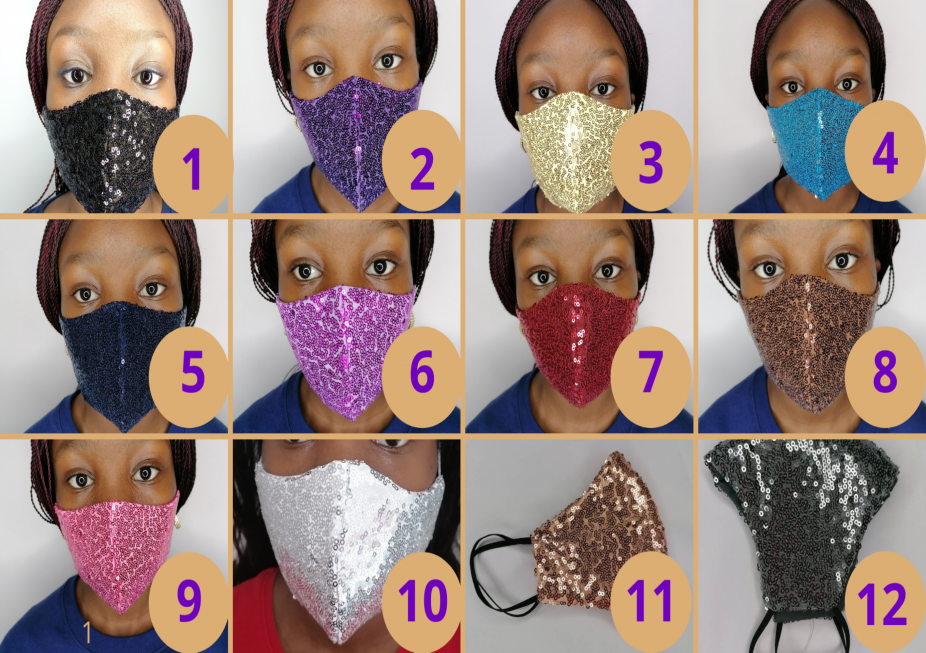 Glittering Soft Sequin Face mask by Tutu African Clothing, Masks