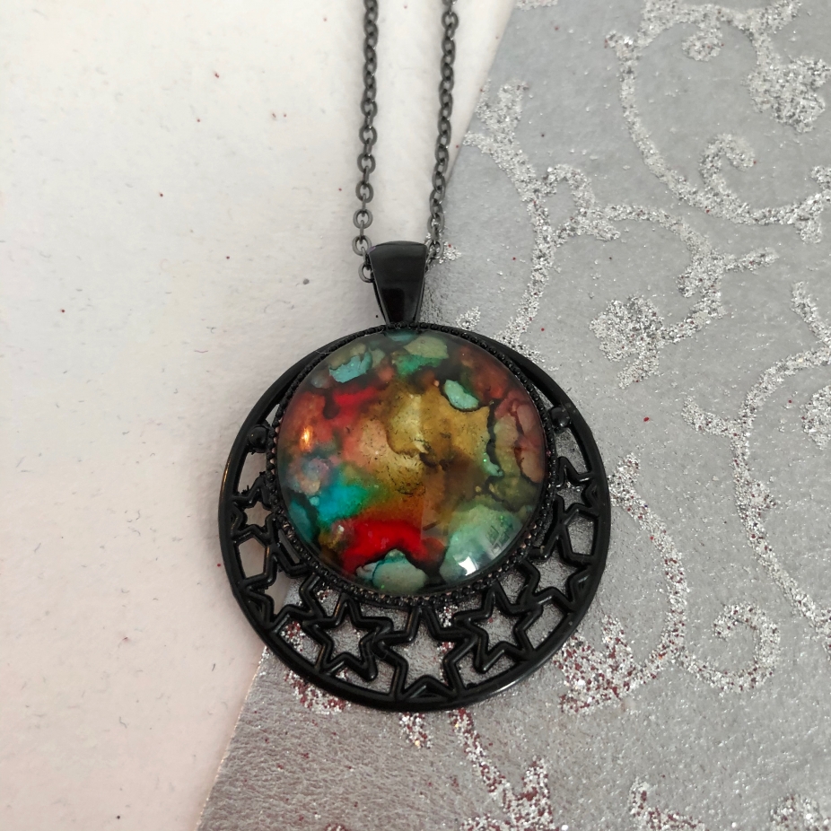 Stars Moon Celestial Black Pendant Necklace by Jeadon Creations