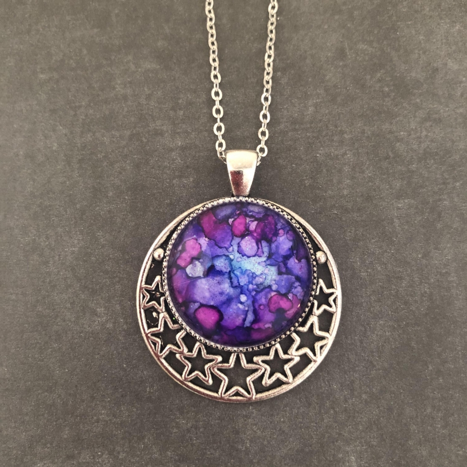 Moon Stars Celestial Purple Pink Pendant by Jeadon Creations