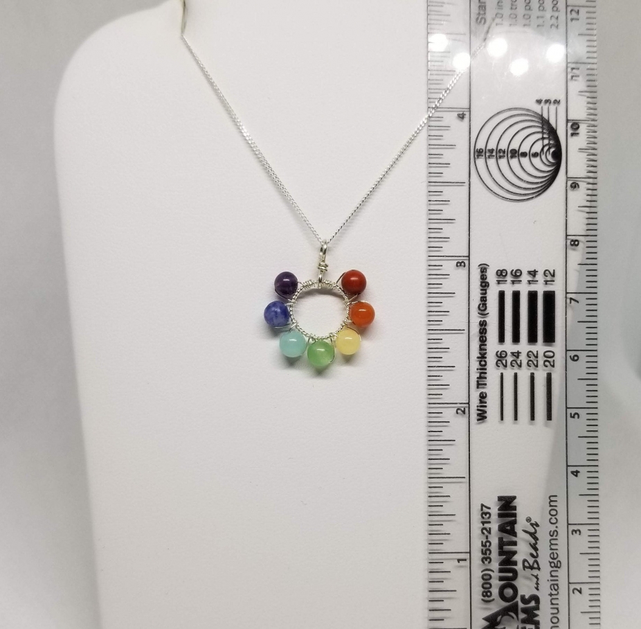 7 Chakra Necklace 4mm Beads Stainless Steel 17 7 Inches