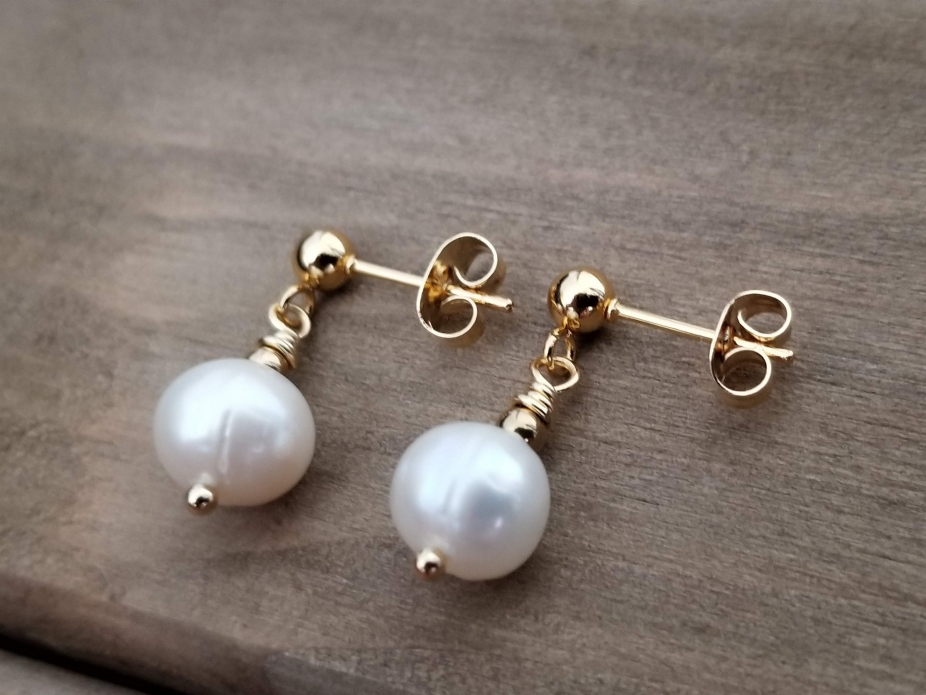 Pearl Earrings, 9 mm Natural Cultured Freshwater Pearls, Stainless Steel...