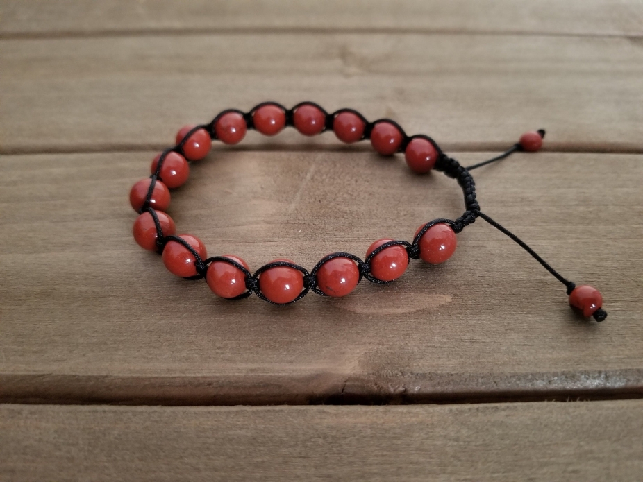Root Chakra Bracelet Red Jasper Adjustable Length 79 inches 8 mm...