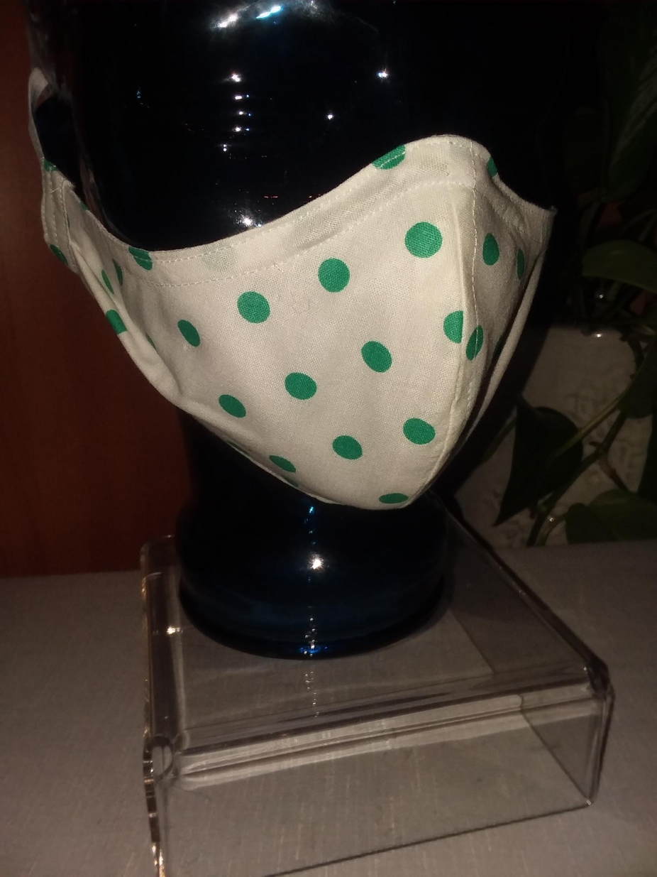Face Mask 1 adult Green Dots, Reusable, Double layered