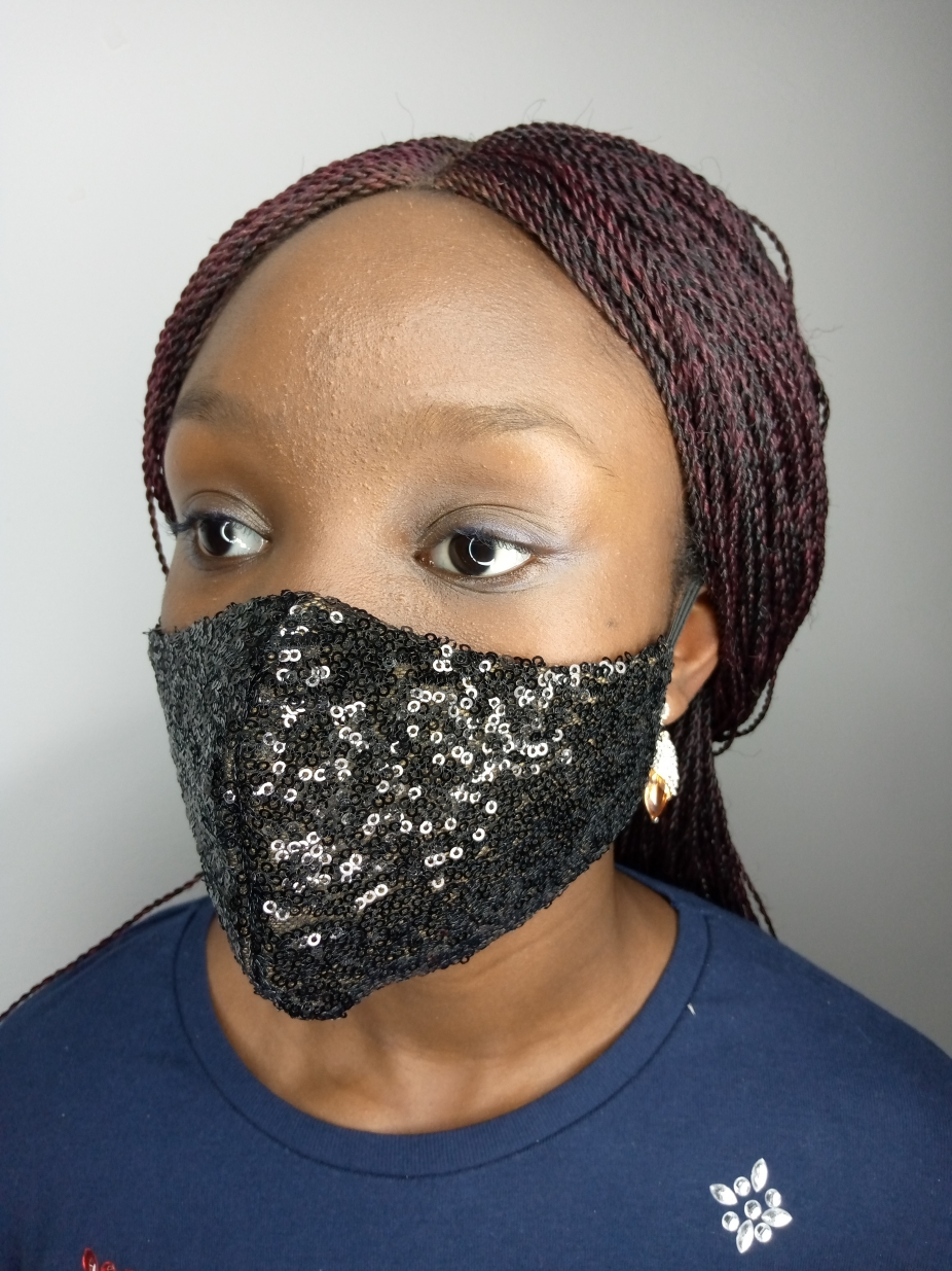 Glittering Soft Sequin Face mask - Black by Tutu African Clothing