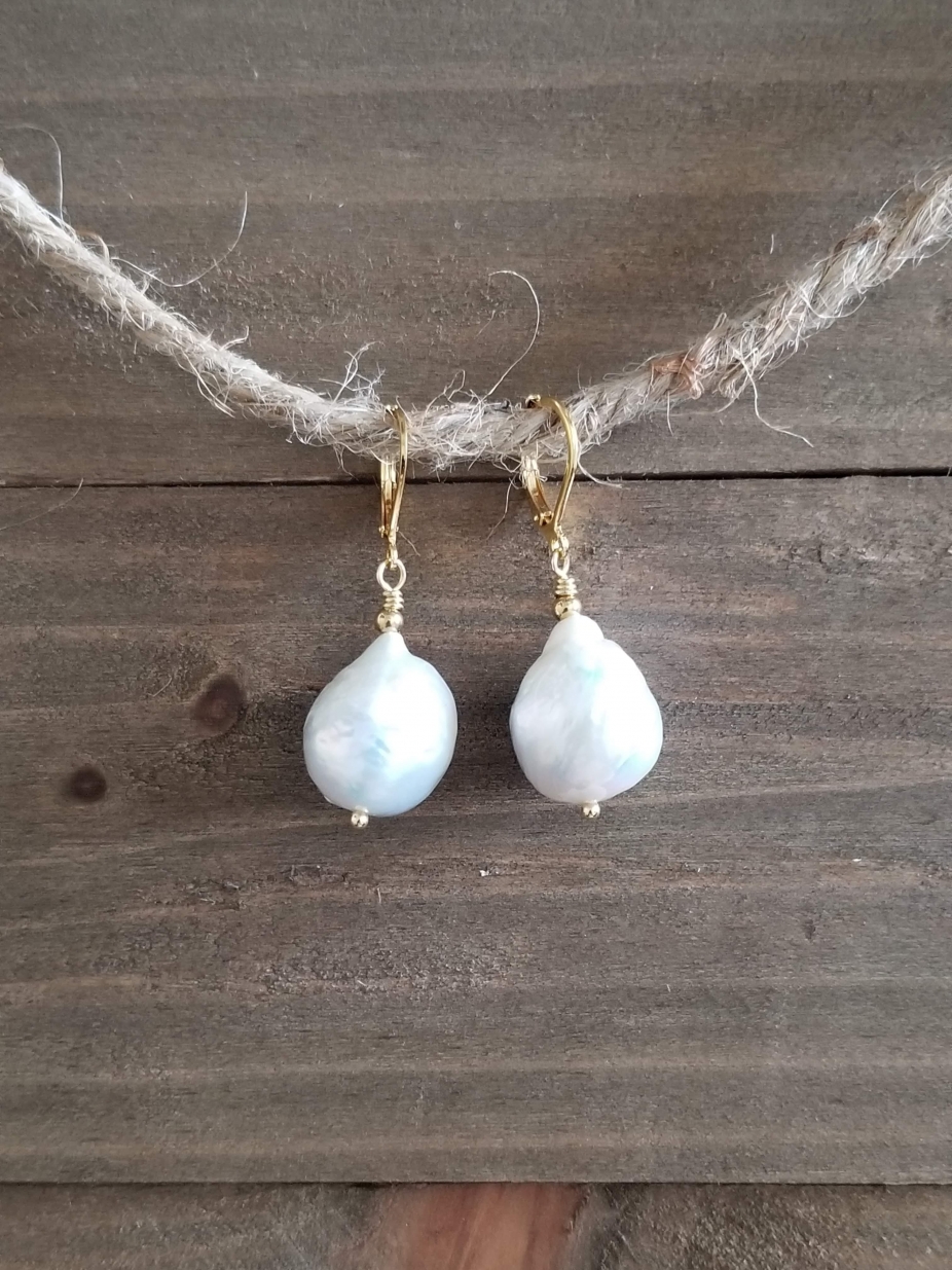 Natural Baroque Pearls, Dangle & Drop Earrings, Stainless Steel