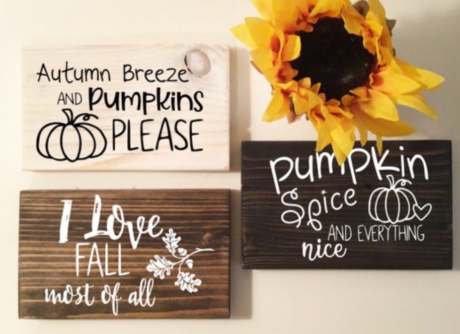 Set of 3 Wooden Signs Autumn Quotes 3 Wood Colours