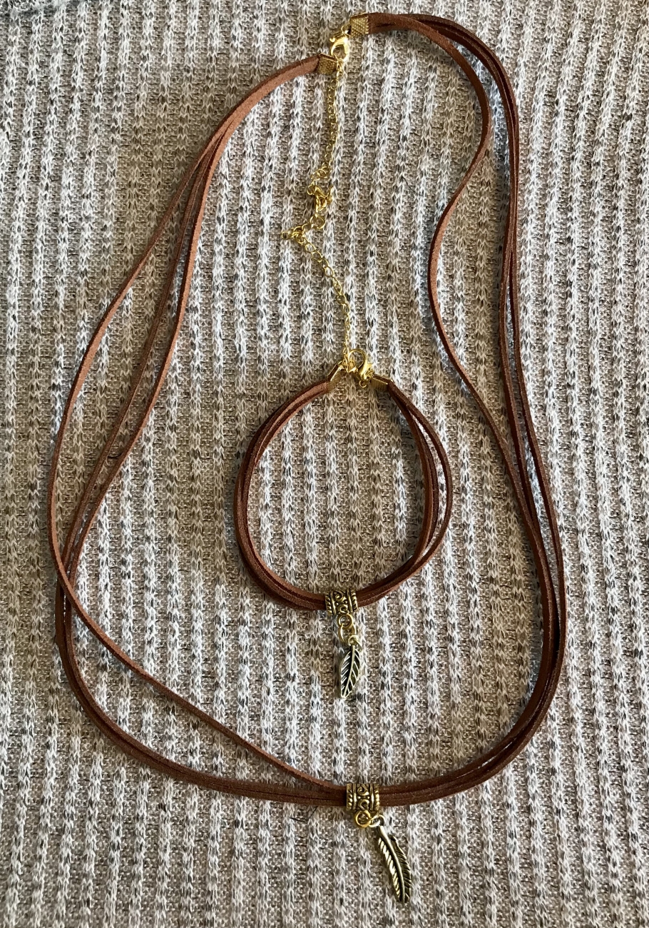Brown Suede Necklace and Bracelet Set by Shellys Handmade Creations