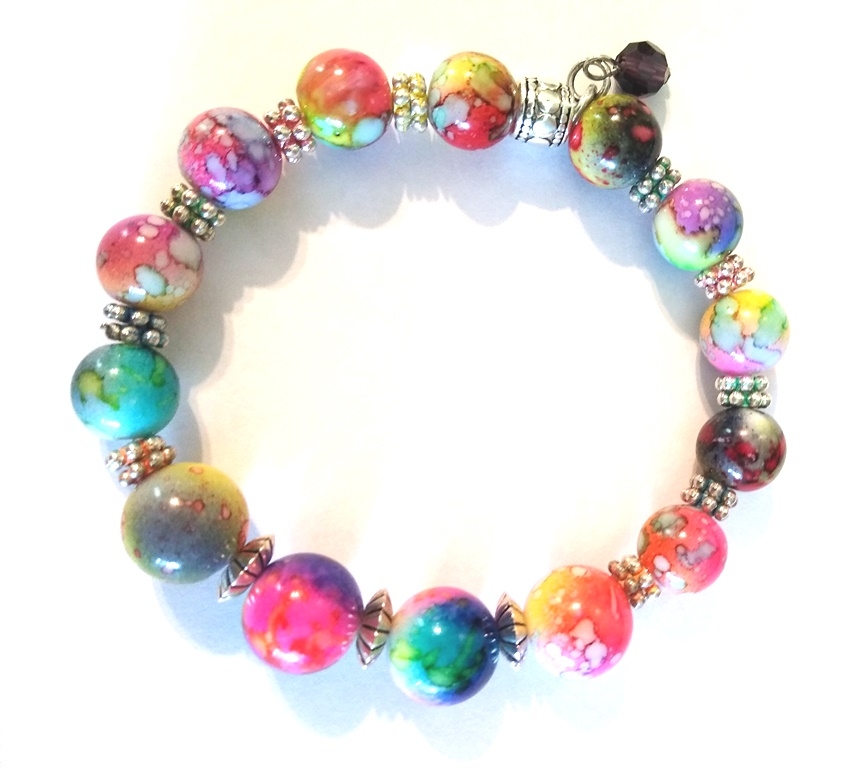 Multi-Colored Bright Ceramic Bead Stretch Bracelet