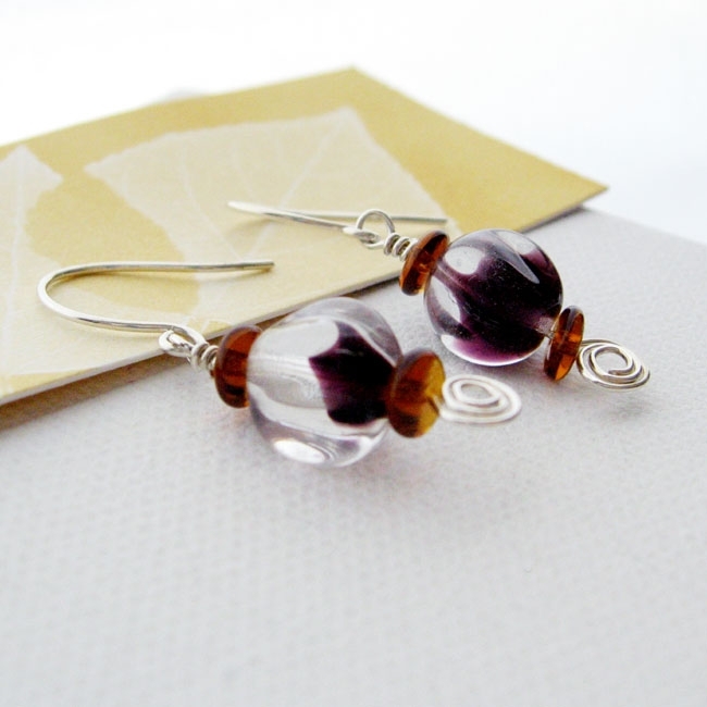 Wine Drops Single Bead Earrings With Handmade Sterling Ear Wires