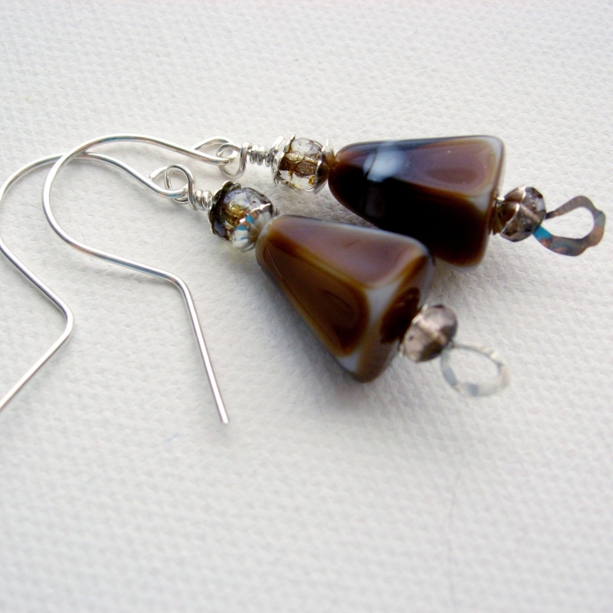 Brown Candy Corn Glass Bead Earrings by GalleriaLinda, Earrings