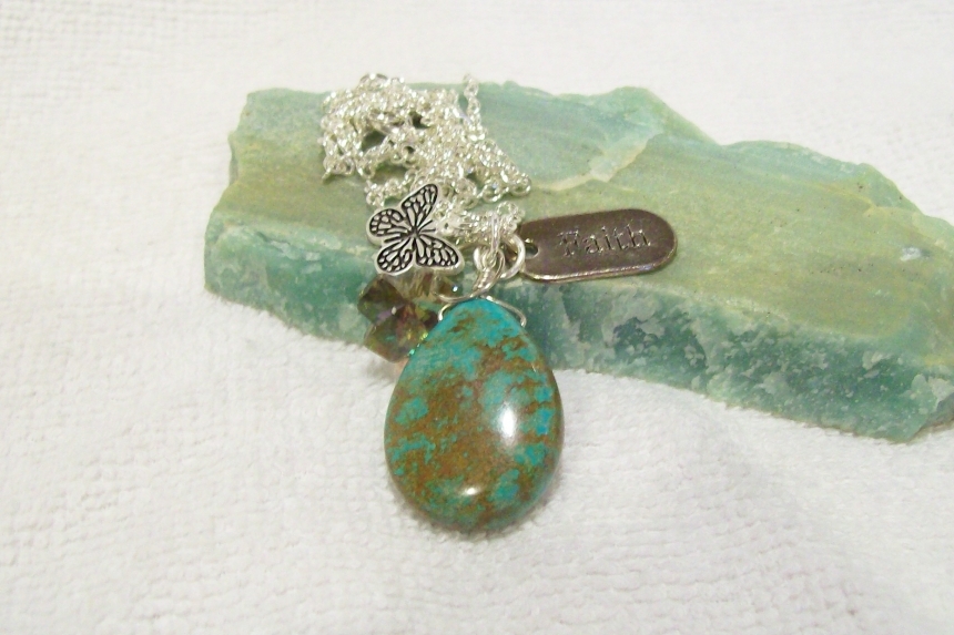 Turquoise Teardrop Gemstone And Charms Pendant with Chain