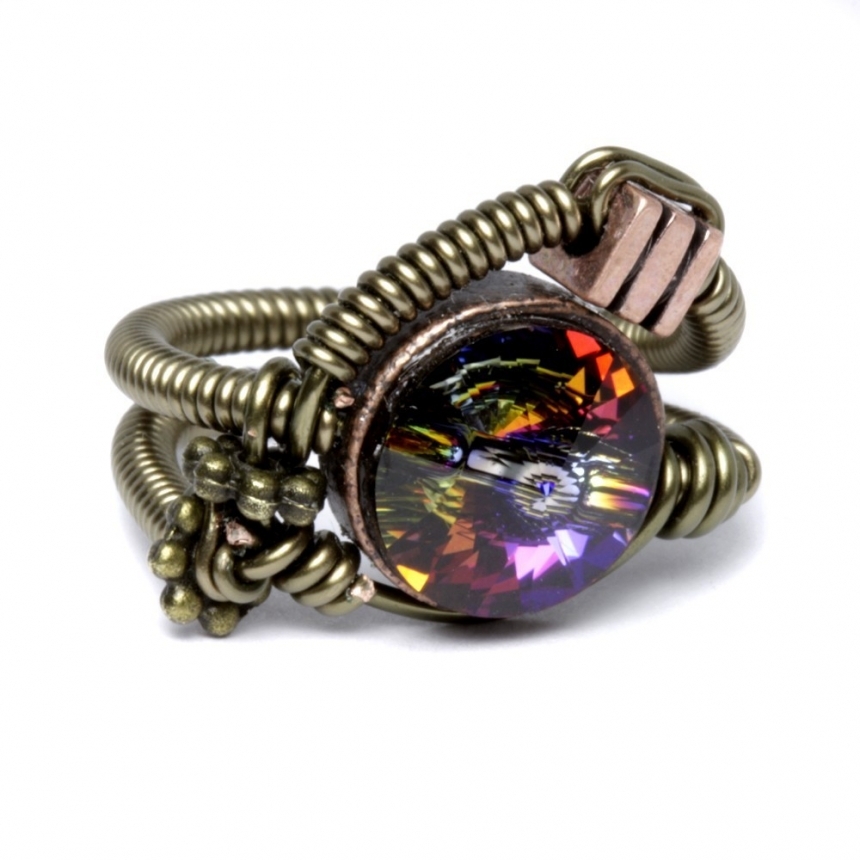 Steampunk jewelry ring volcano swarovski crystal