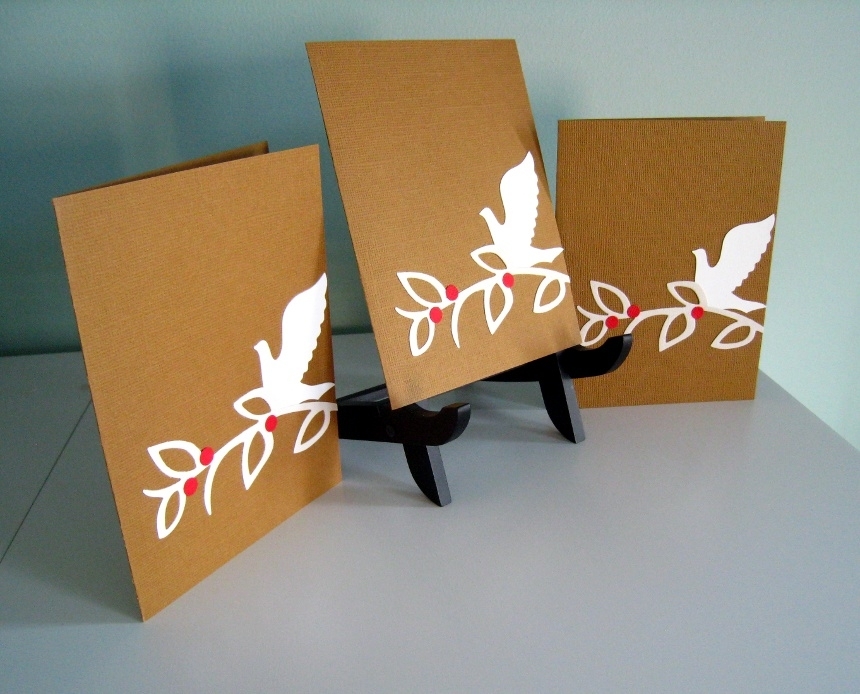 Three White Dove Christmas Cards or Wedding Cards - Handmade