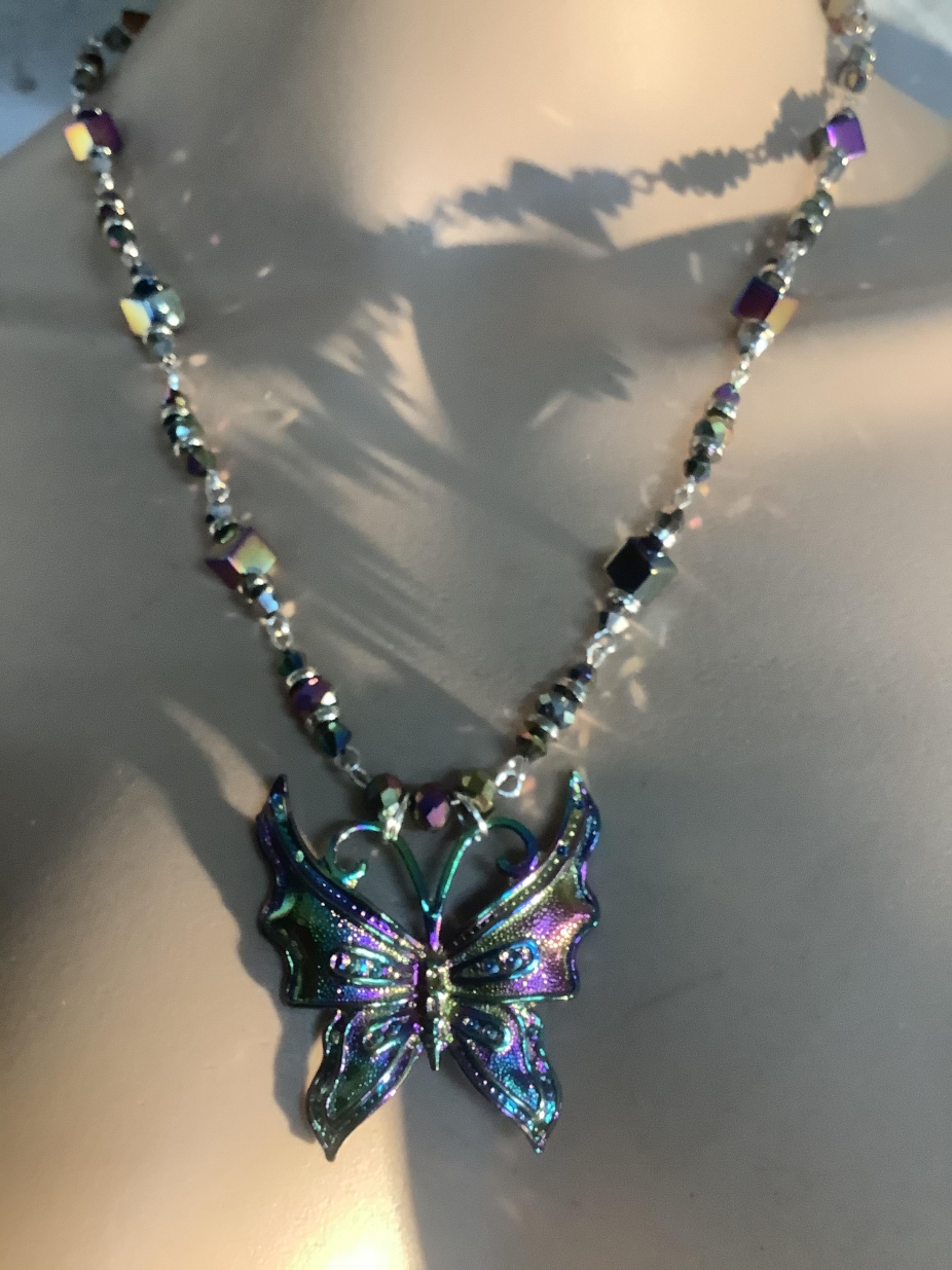 Pmc rainbow titanium butterfly necklace earring set 2