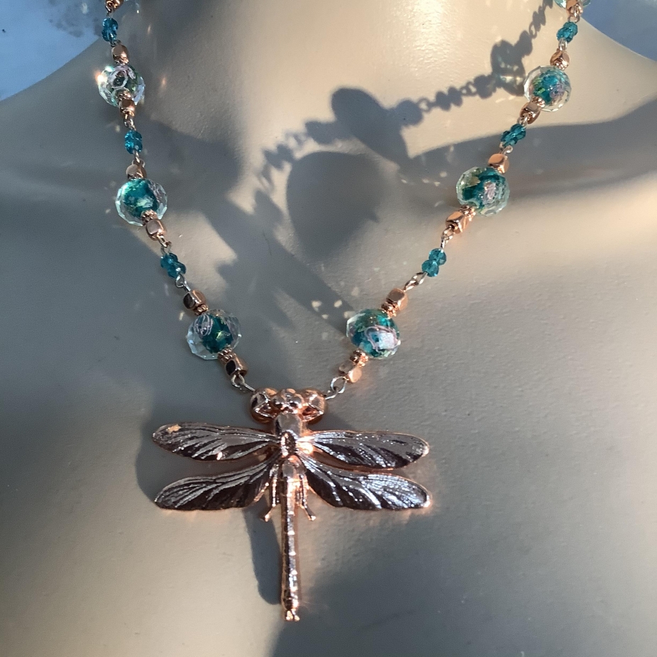 Download Rosegold Teal crystal dragonfly necklace earring set 3