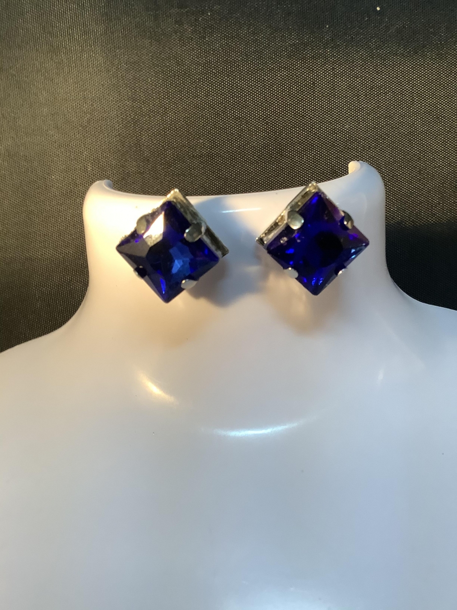 Royal blue square rhinestone stud earrings free shipping 11