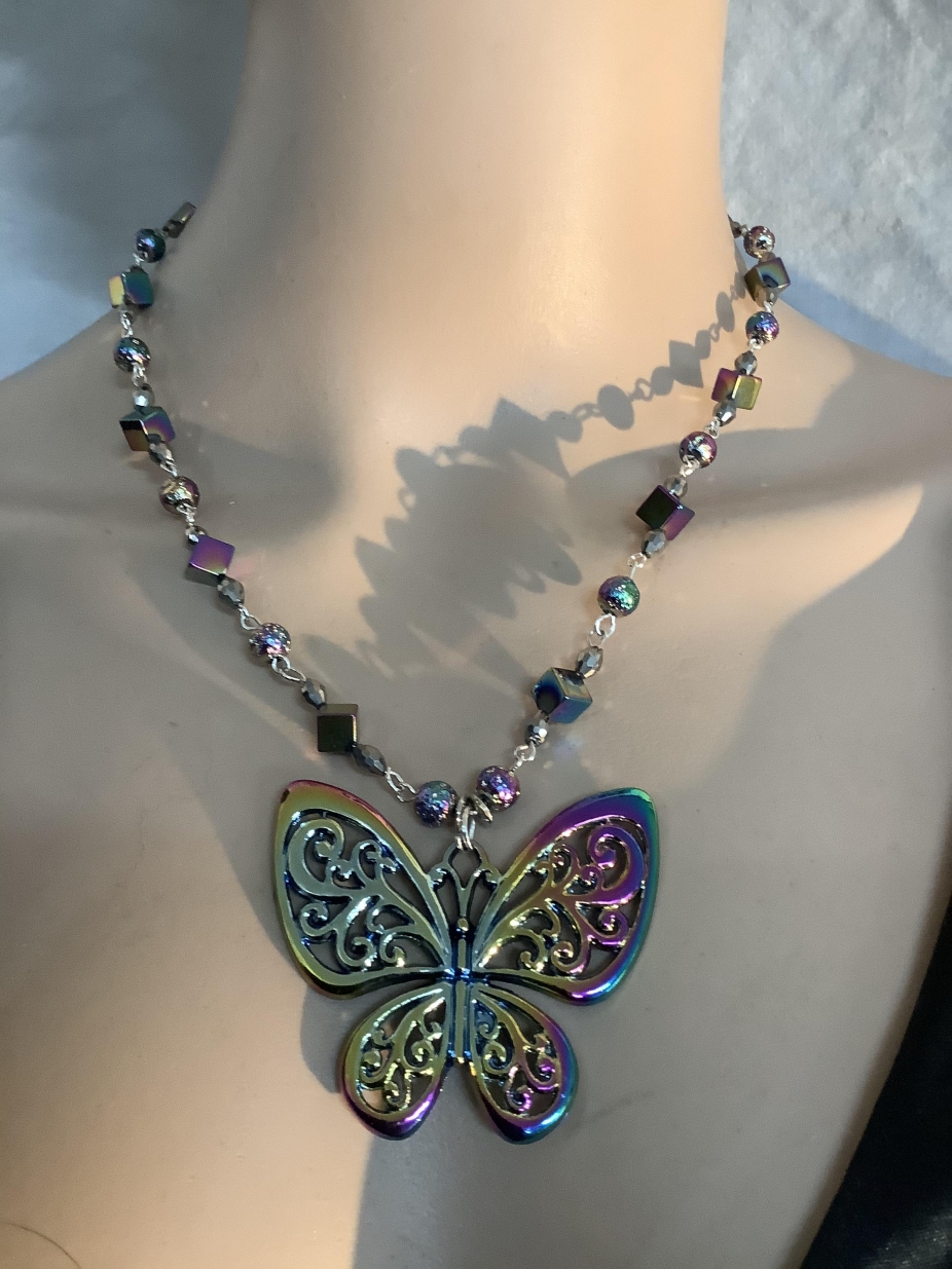 Pmc rainbow crystal butterfly necklace earring set 27