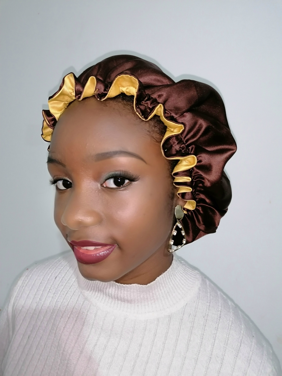 Gold Reversible Satin Hair Bonnet by Tutu African Clothing ...