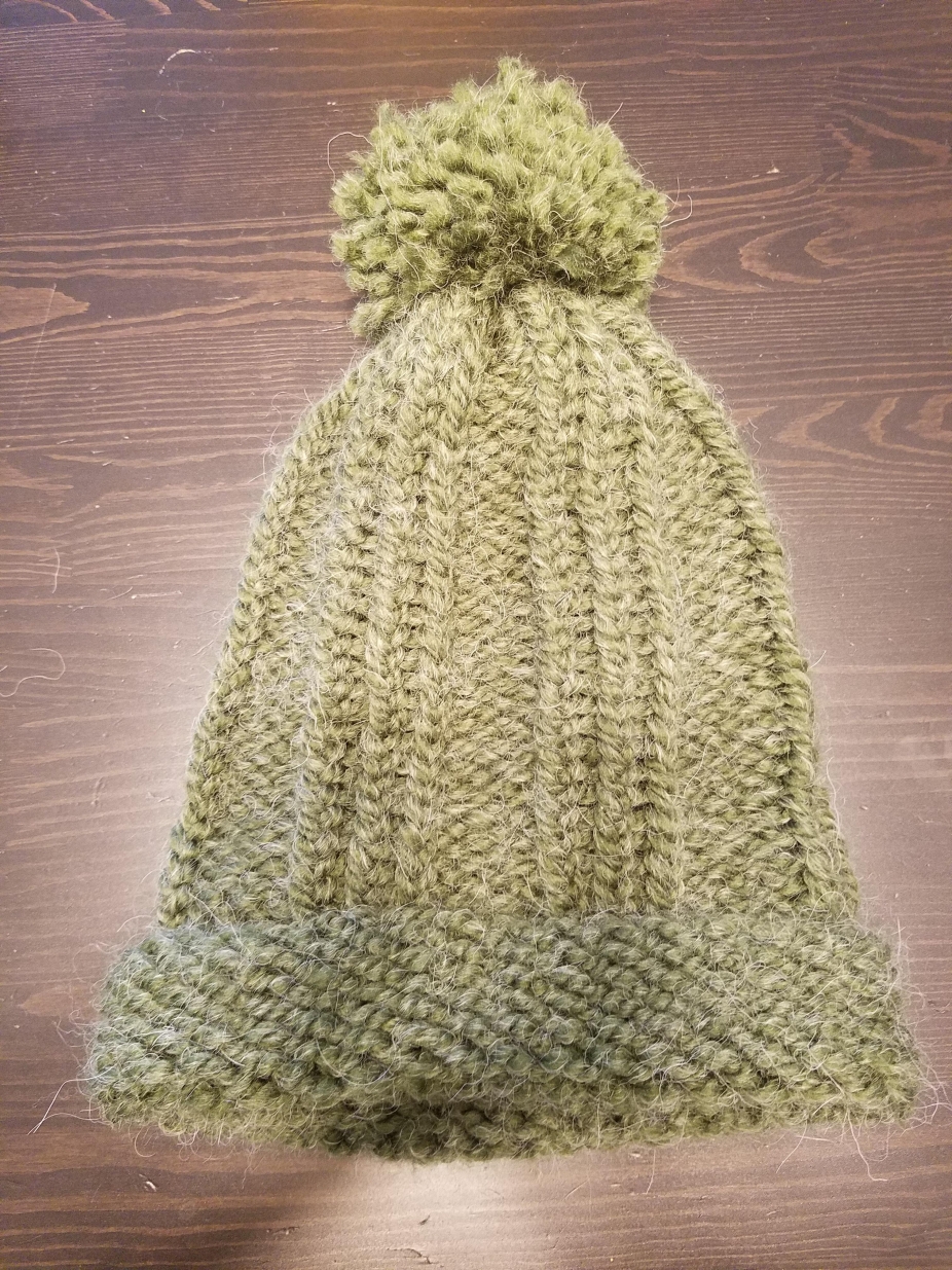 Green knit hat by Kates Homemade Knits, Hats on