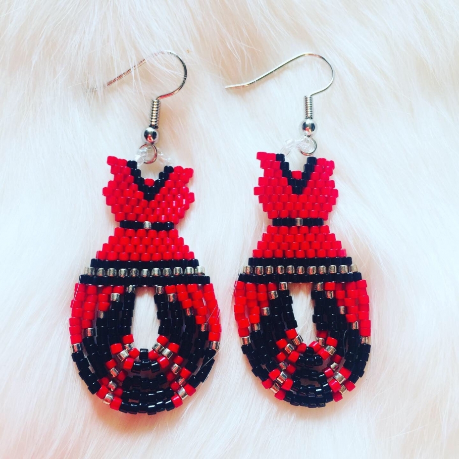 red dress beaded earrings Beaded Red Dress Earrings-Naomi John