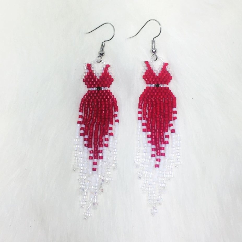 beaded red dress earrings Red Beaded Statement Drop Earrings | Cute Earrings