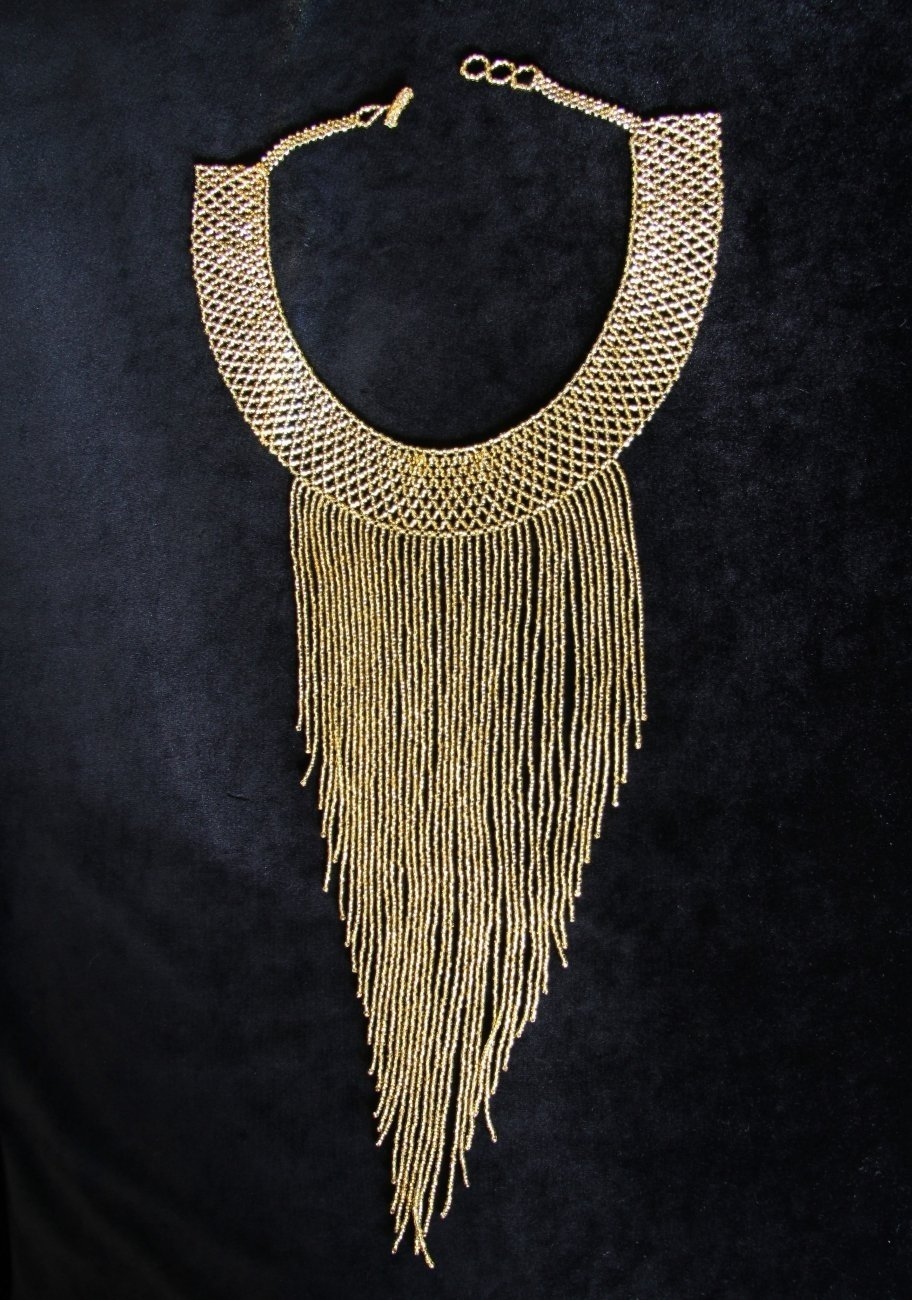 Mayan Style Beaded Gold Indigenous Necklace By Indigenearts