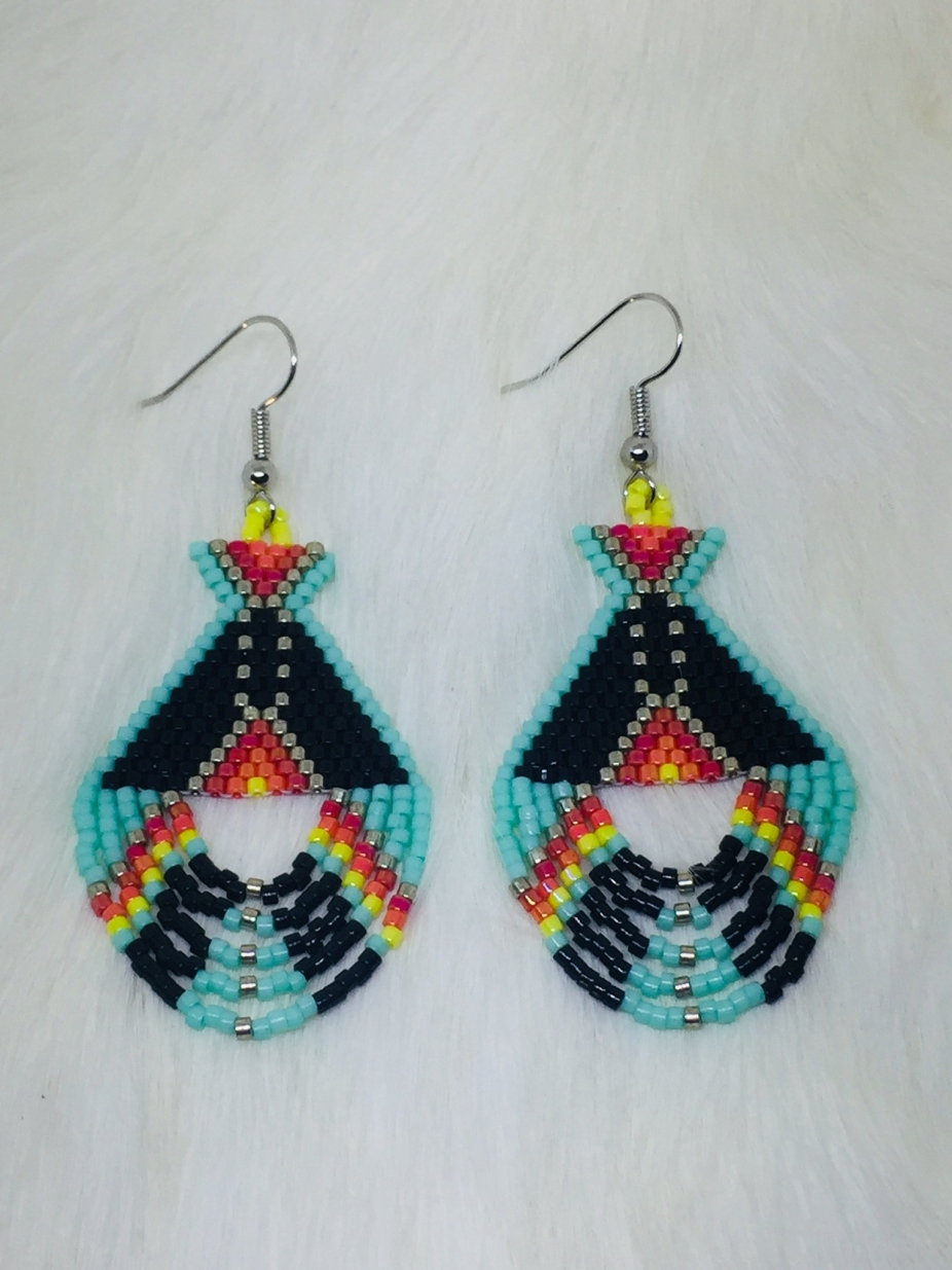 Colorful Native Beaded Teepee Earrings by IndigeneArts, Earrings