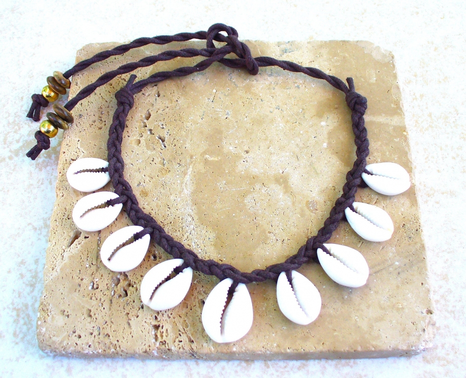 Brown Cowrie Shell Necklace by Kipaji Praise Jewelry, Necklaces