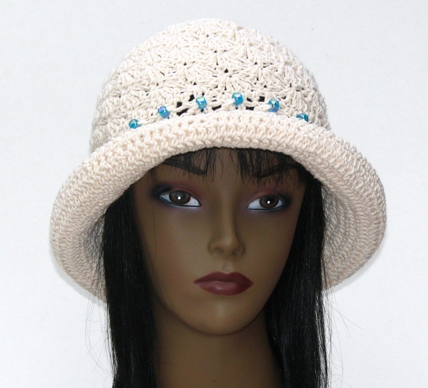 CUSTOM ORDER - Creamy cotton crochet bucket summer beaded hat