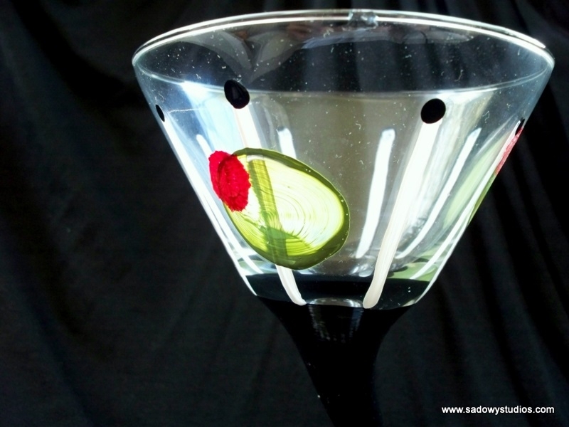 Hand Painted Martini Glass, Drunken Olives, Dishwasher Safe