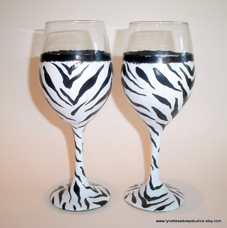 Zebra Wine Glass, Hand Painted & Dishwasher Safe