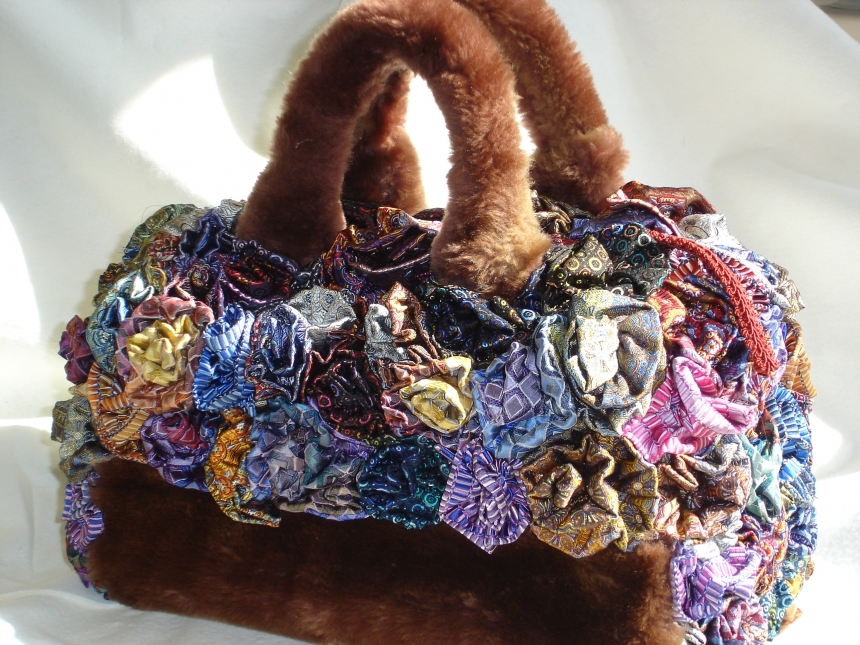 Silk Rose Covered Fur Handbag by AHutchins, Bags & Purses