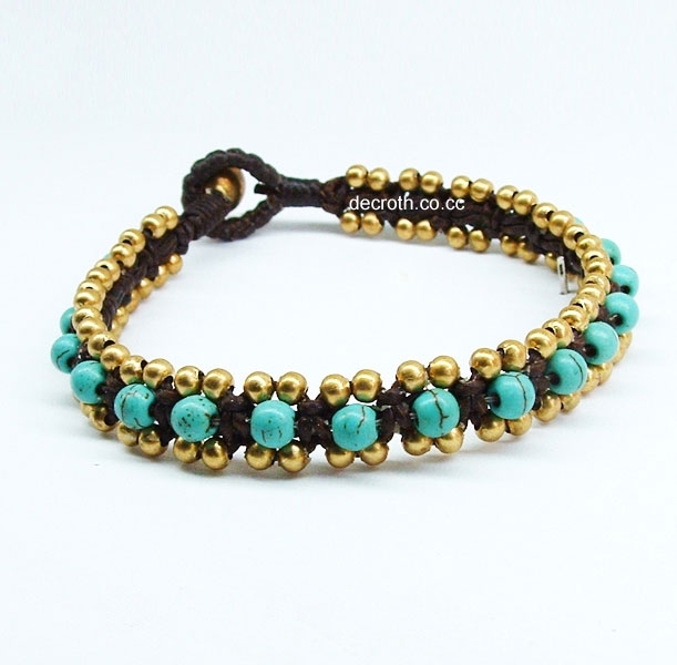 Turqouise bead.Hand made bracelet waxed cotton cord by decroth