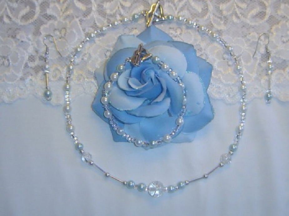Something blue swarovski crystals &pearls, ss bridal jewelry set