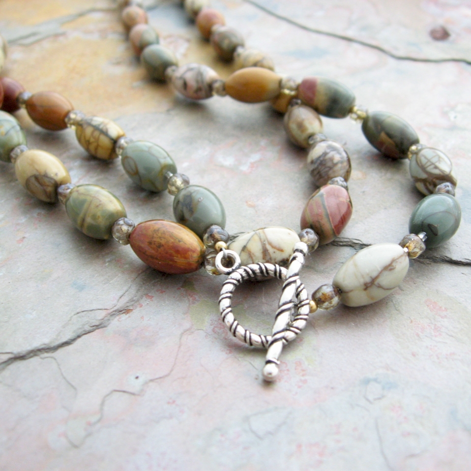 Handmade Necklace Red Creek Jasper 42 Inch Rope Length